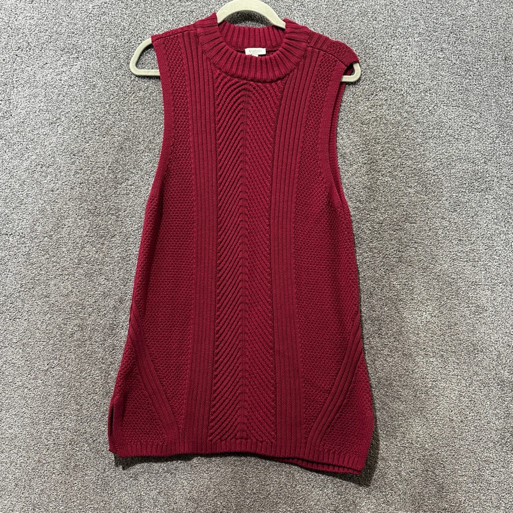 Talbots Sleeveless Sweater Womens Medium Red Cotton Mixed Knit Mock Neck